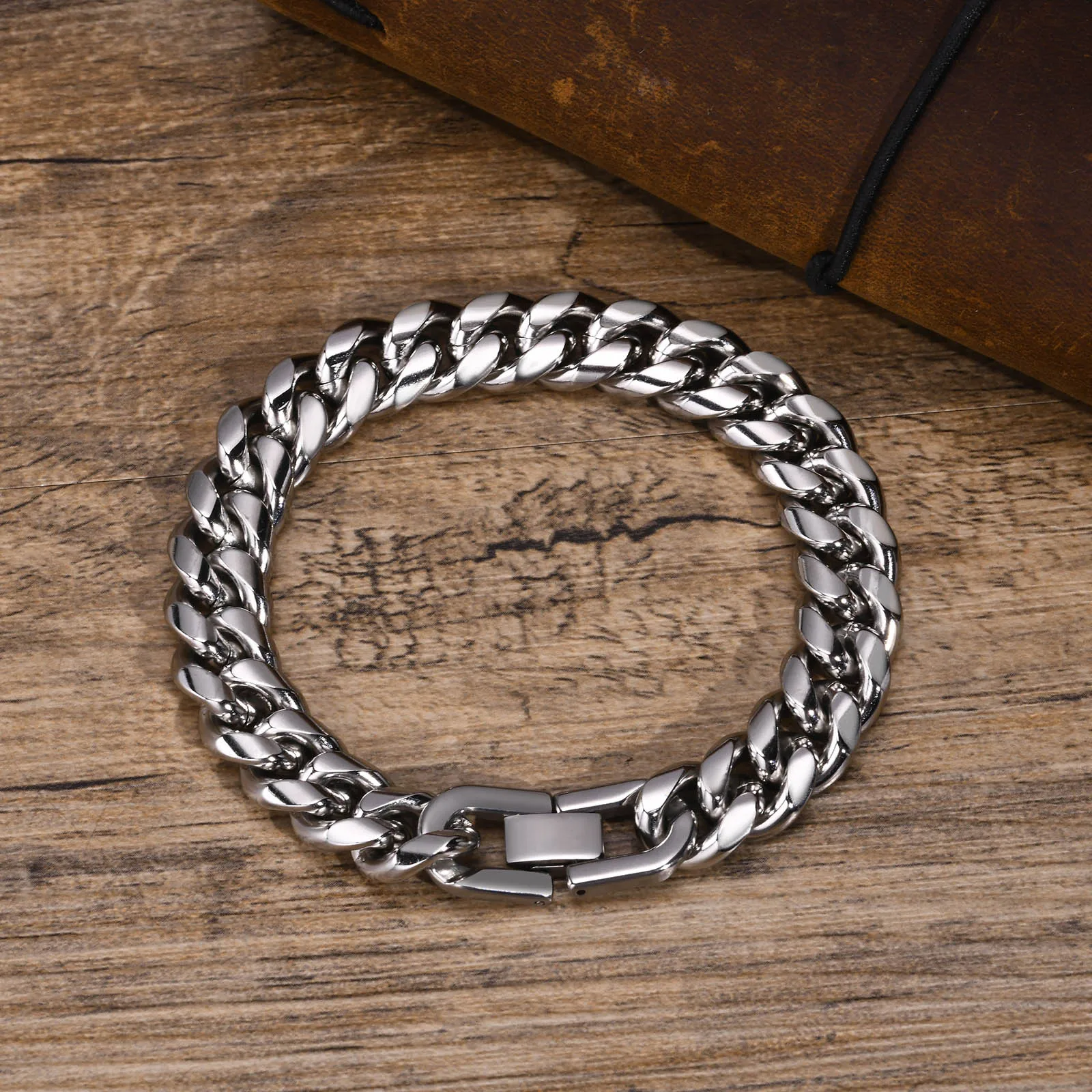 6-12MM Cuban Chain Mens Bracelet,Waterproof Stainless Steel Curb