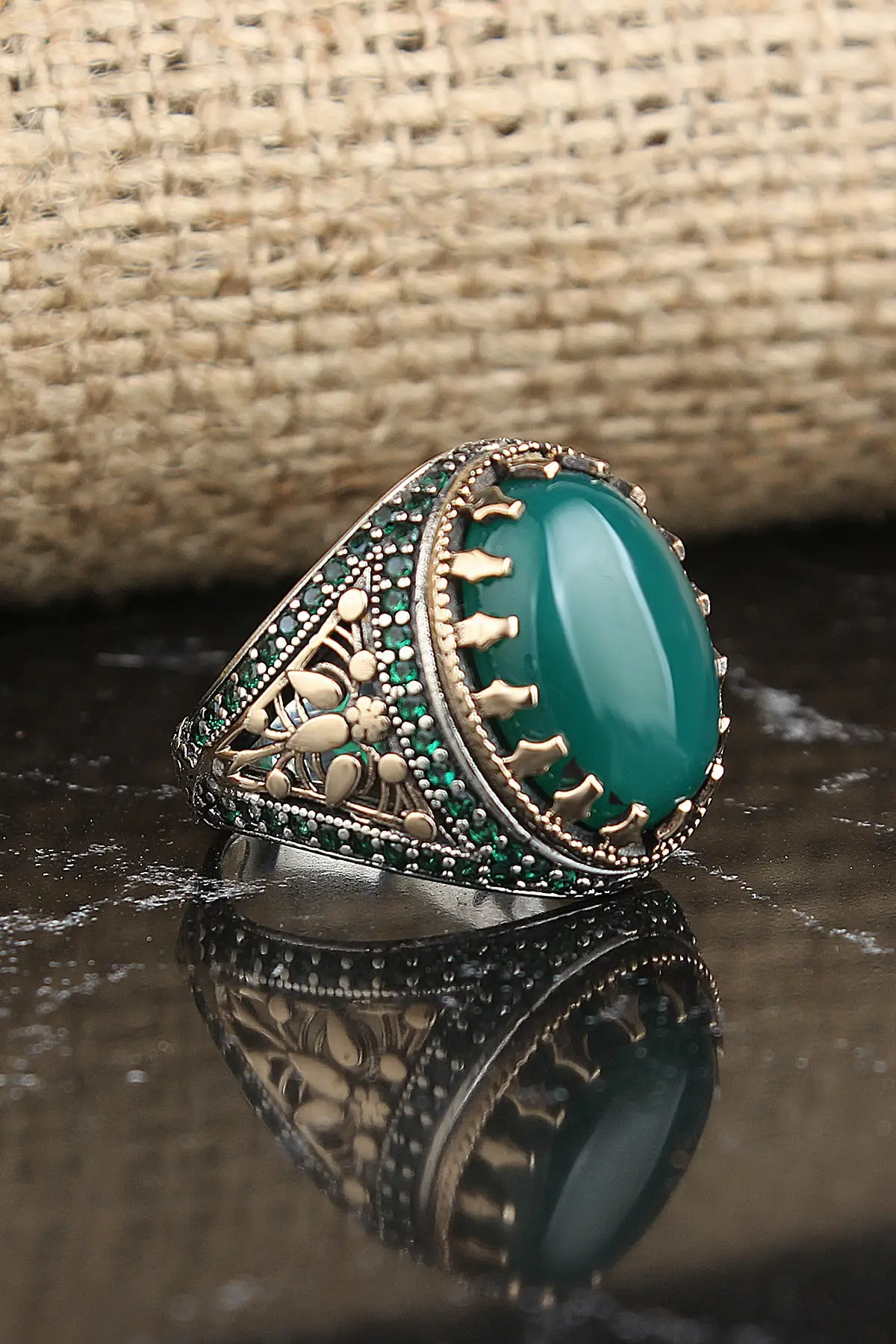 925 Sterling Onyx Stone Men's Emerald Silver Ring Retro Fashion Design Jewelry Gifts For Men Daily Use Clothing Accessories