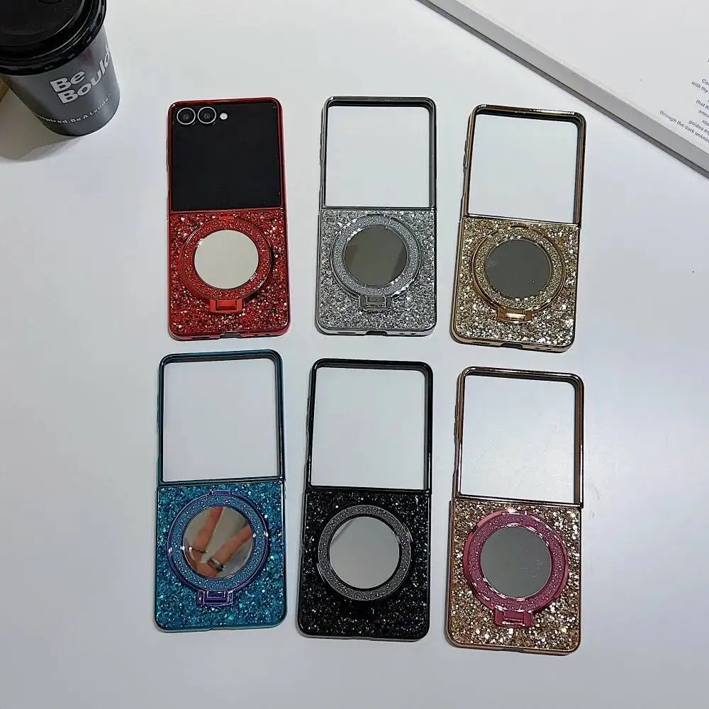 Luxury Glitter Magnetic Bracket Case with Mirror Holder and Shiny Diamonds Cover