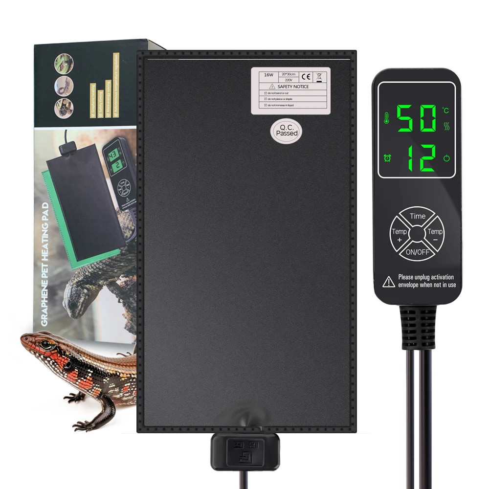 Reptile Heating Pad with Adjustable Timer Temperature 7W/16W/53W/110W Power Options Graphene Chip Terrarium Seedling Plant Heat
