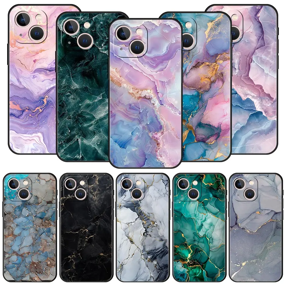 Elegant Black Marble Pattern Soft Silicone Phone Case - Fashionable Protective Cover