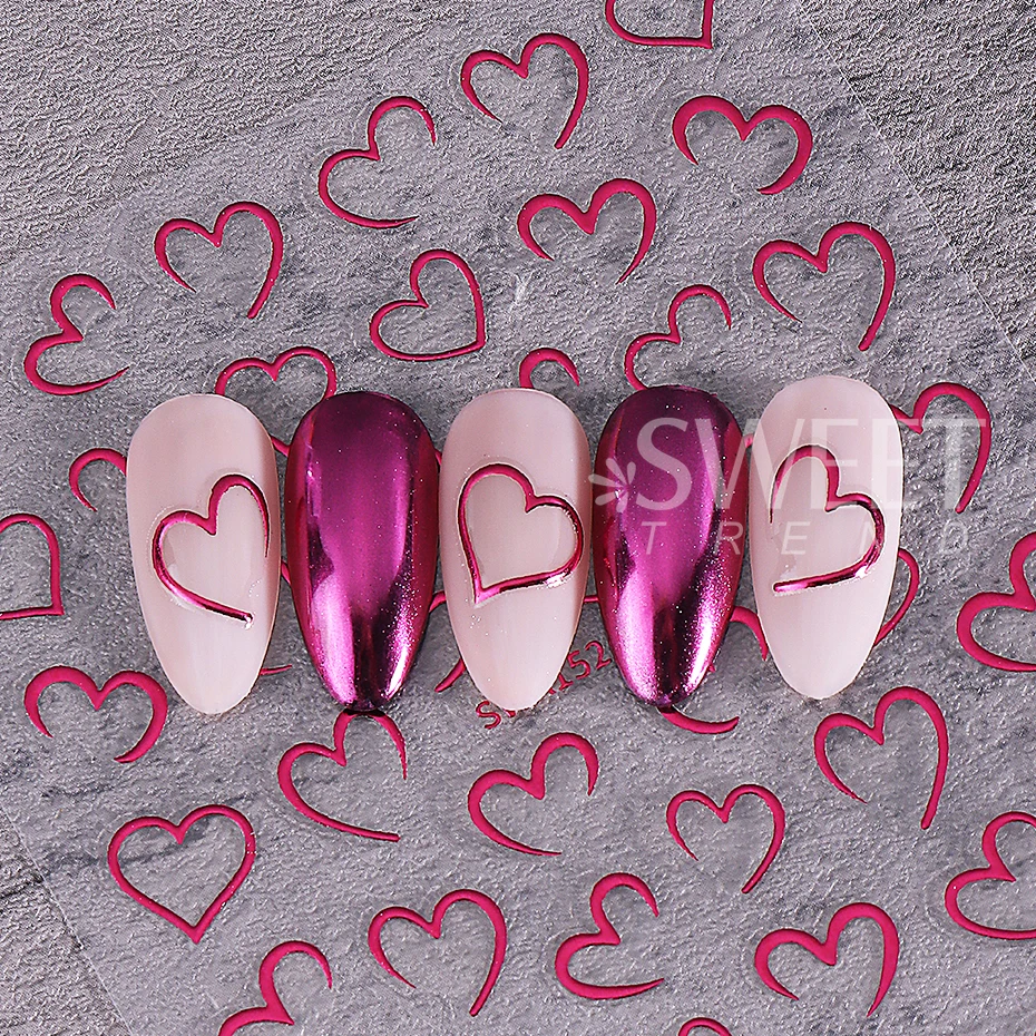 3/4pcs Valentine's Day Nail Art Stickers 3D Bronzing Love Heart Lines Design Adhesive Nail Decals DIY Manicure Decoration Slider