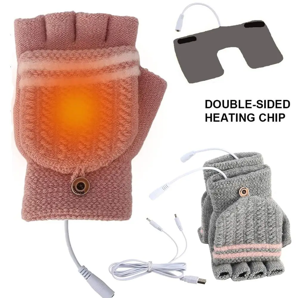 

Half-finger Heated Gloves Double-sided Heating Detachable Warmth Fingerless Mittens Work&Study Cold-proof USB Heating Gloves