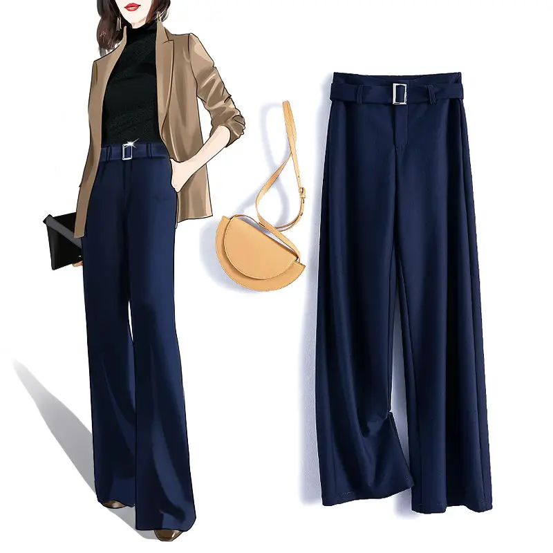 2022 Spring Summer Women's Fashion Loose Suit Pants Female High Waist Wide Leg Pants Ladies Solid Color OL Long Trousers T37 capri jeans