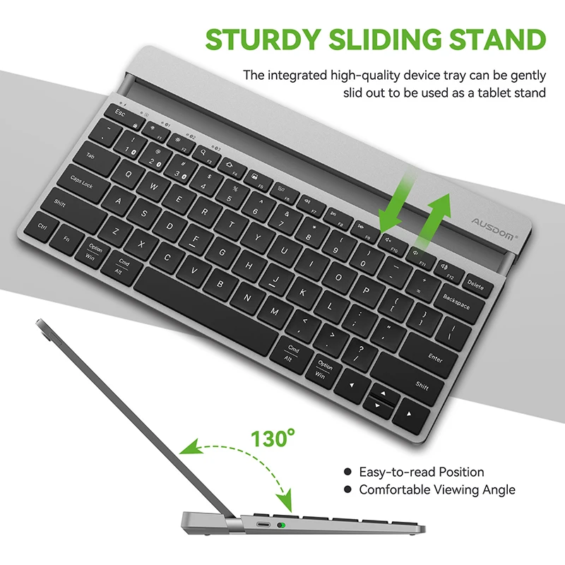 Teclado Magro Recarregável sem Fio de Bluetooth 5.1 com Suporte Deslizante Universal Silencioso Mini Teclado Portátil para Ipad Tablet - Imagem 2