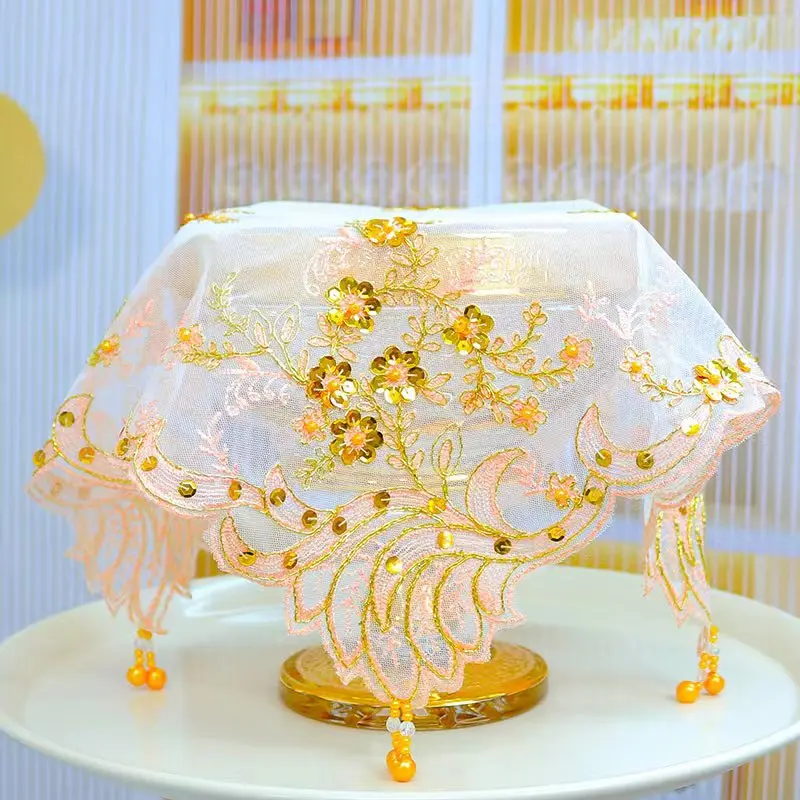 

TOP Gold bead flower Embroidery table cloth cover wedding kitchen Christmas dining tablecloth Table decoration and accessories