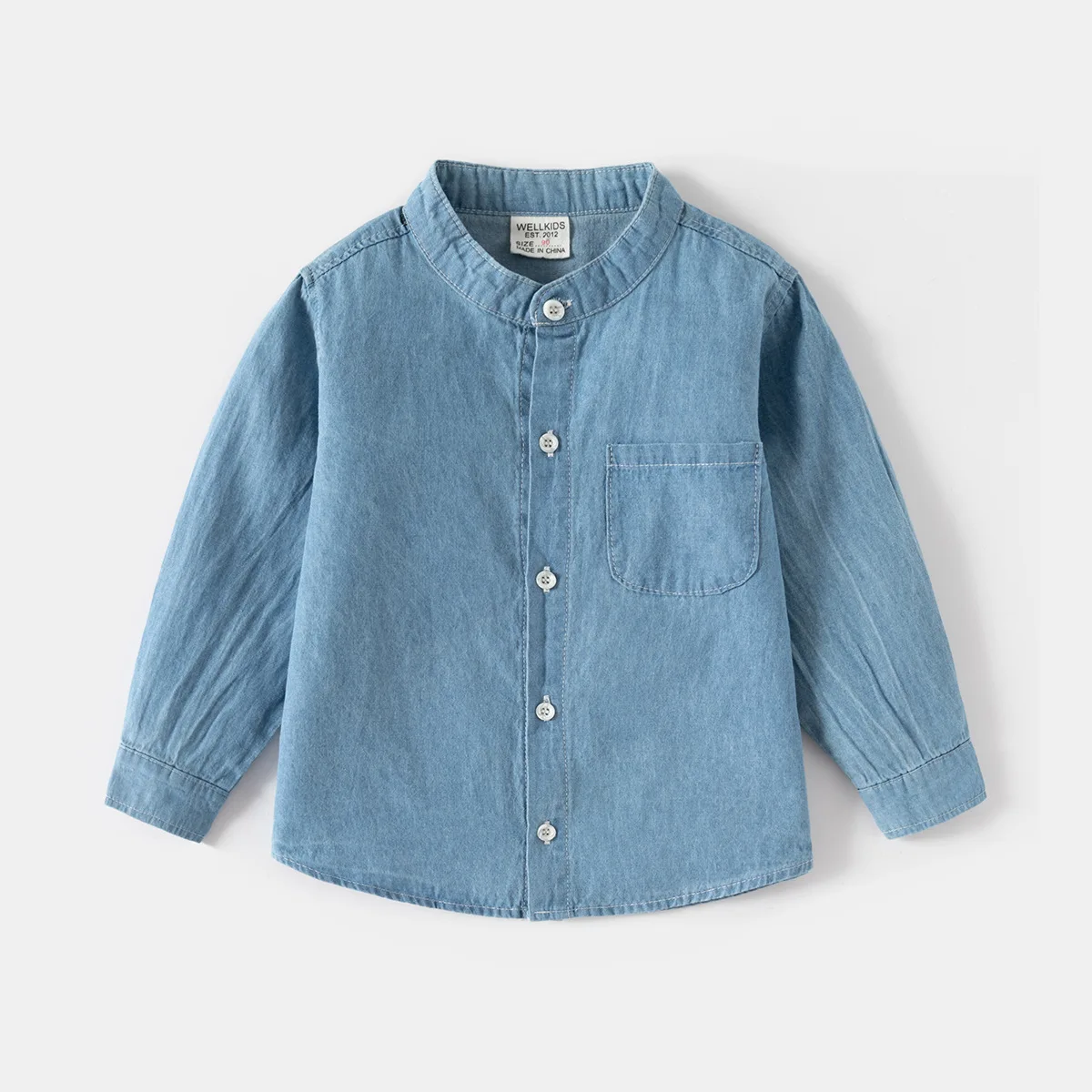 Spring Autumn 2 3 4 5 6 8 Years Patchwork Mandarin Collar Cotton Long Sleeve Classic Casual Kids Baby Boy Denim Shirt
