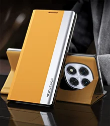 Stylish Shockproof Leather Flip Phone Case with Plating Finish for Note 14 Pro Plus 5G (Yellow)