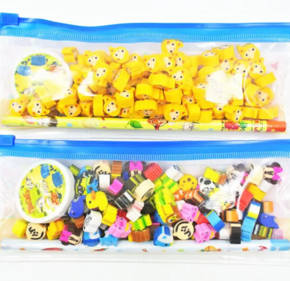 200pcs New Cartoon Mini Eraser Cute Anime Eraser For Kids Student Pencil Rubber officeSchool Items Kawaii