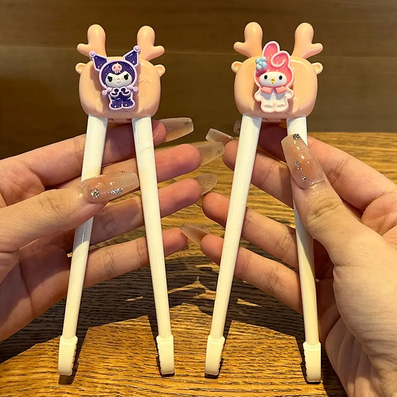 

New Sanrio Kawaii Anime Hello Kitty Children's Chopsticks Kuromi My Melody Cute Cartoon Portable Learning Chopsticks Girl Toy