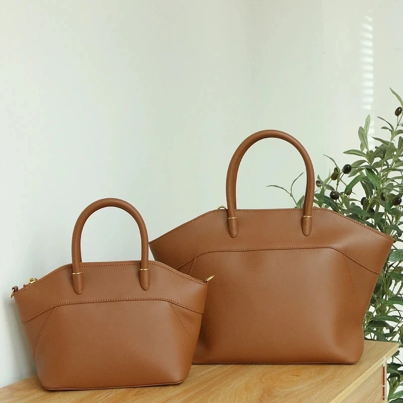 

Brown Fashion Shell Bag Simple Women Bat Tote Bag\Handbag Genuine Leather All-match Cowhide Leather Shoulder Commuter Bag Big