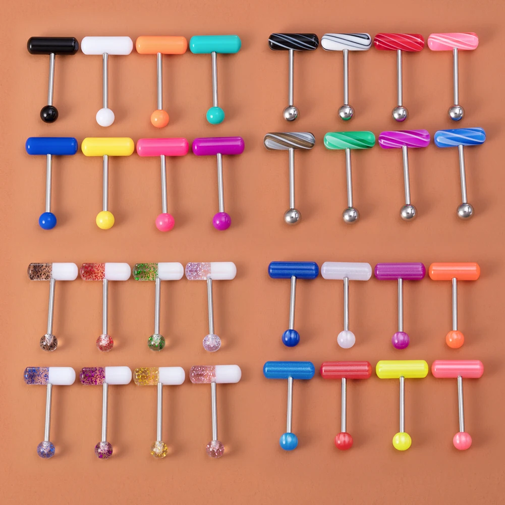 14G Punk Acrylic Pill Tongue Rings Surgical Steel Bar Tongue