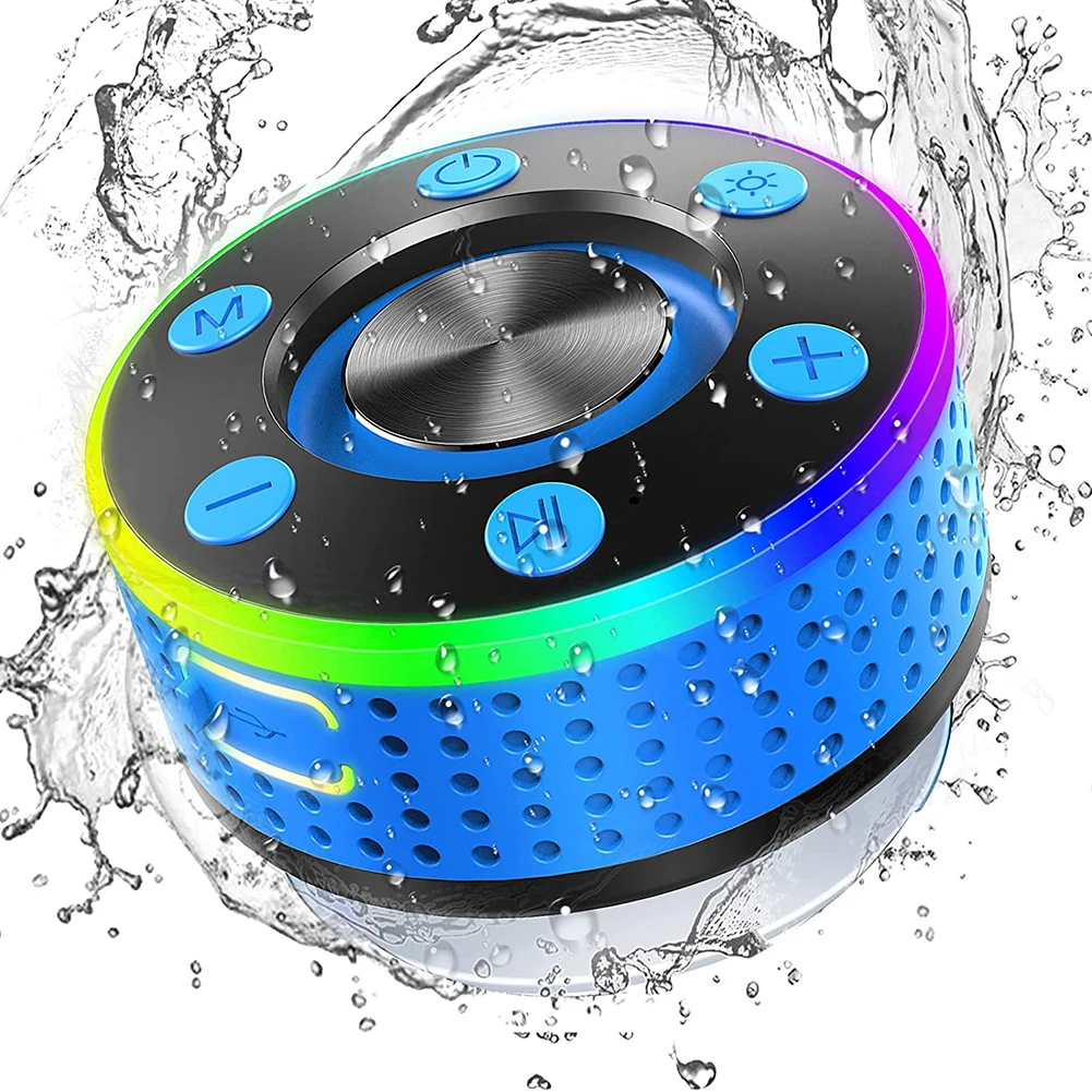 Mini Bluetooth Speaker Waterproof Bathroom Music Speaker with FM Radio Built-in Mic TWS Subwoofer Speaker for Shower Travel
