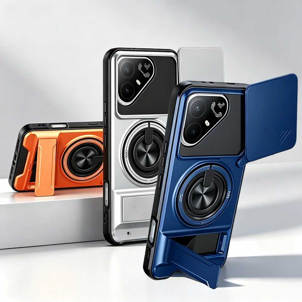 Enhanced Magnetic Ring Grip Car Holder Case with Push-Pull Protection and Lens Cover