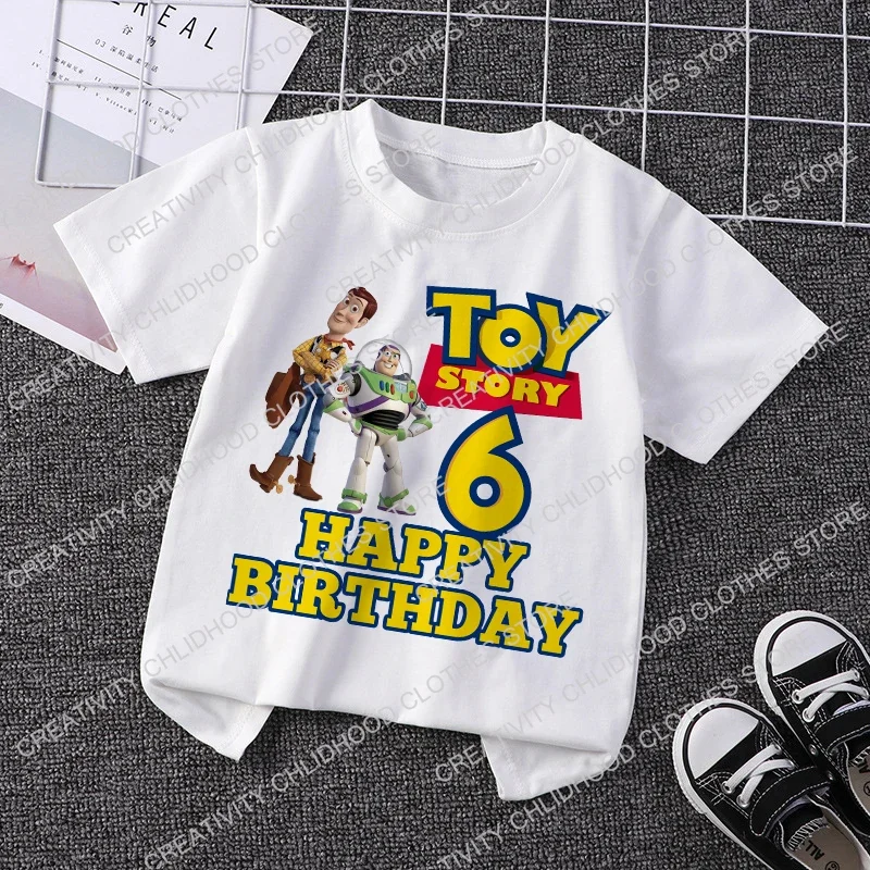 Toy Story Children T-Shirt Birthday 1-12 Woody Buzz Lightyear Disney Clothes Kawaii Anime Cartoons Kids Boy Girl Casual T Shirts 6