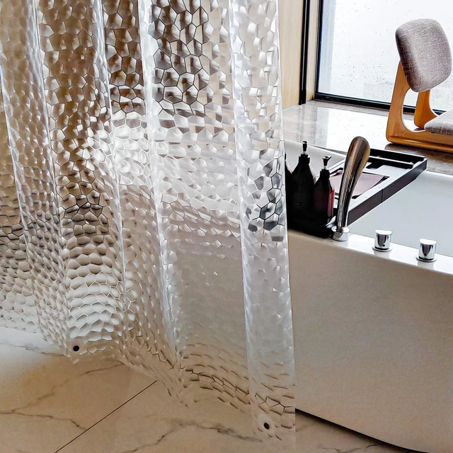  Trimming Shop PEVA - Cortinas de ducha con imanes inferiores,  forro de cortina de ducha transparente resistente con 12 ganchos de cortina,  cortina de baño impermeable, transparente, 70.9 in x 70.9