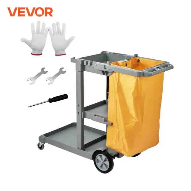 3-Shelf Commercial Janitorial Cart 200 lbs Capacity 1