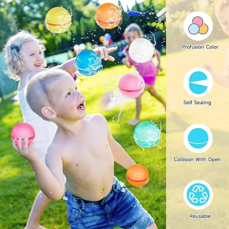6pcs Reusable Water Balloons Reusable Silicone Magnetic Water Ball Pool Games Pool Toys Inflatable Toys Game