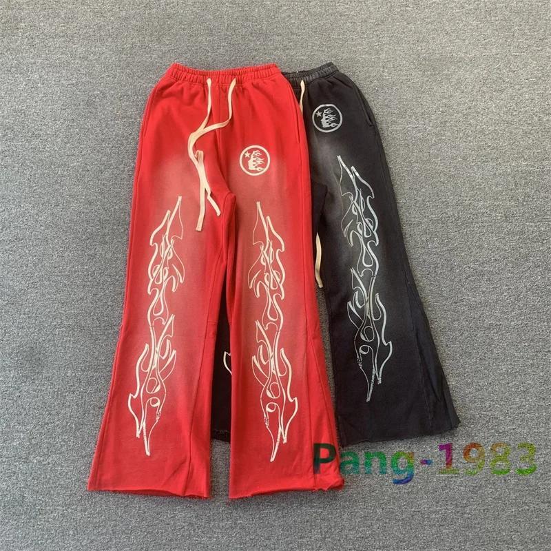 

Red Hellstar Micro Bell-bottoms Men Women 1:1 High Quality Water Washing Splicing Sports Casual Pants