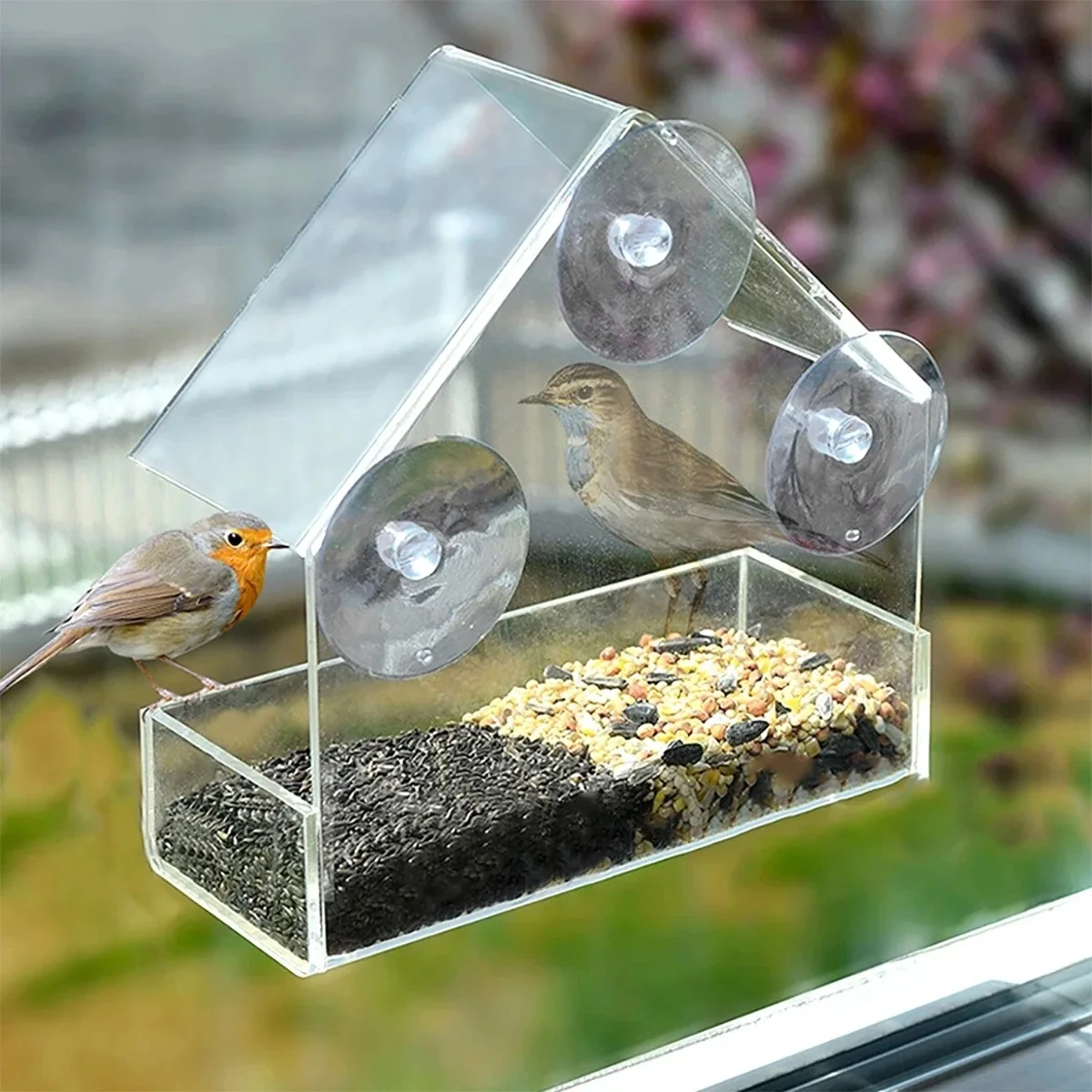 Bird Feeder Window Transparent Removable Outdoor Suction Cups Sliding Feed Tray House Shape Waterproof Squirrel Food Container bird feeder