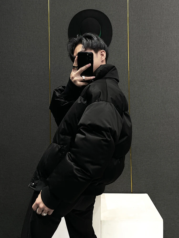Fake Two-Piece Stand Collar Short Cotton Jacket Men's 2024 Autumn and Winter New Loose Thick Warm Handsome Black Coats Tops