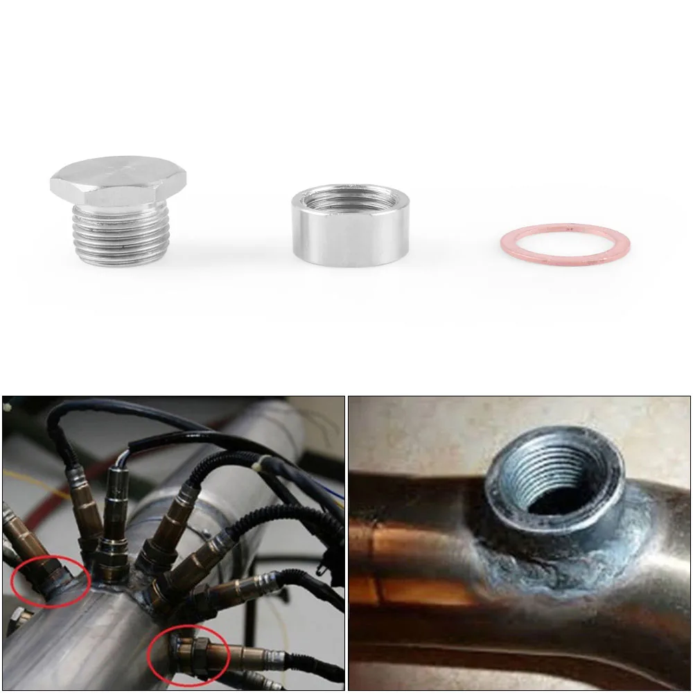 M18X1.5 Oxygen Sensor Stainless Steel Bung Plug Nut Stepped Mounting Cap Kit Plug Nut Plug Wideband Nut Fitting Weld Bungs 2
