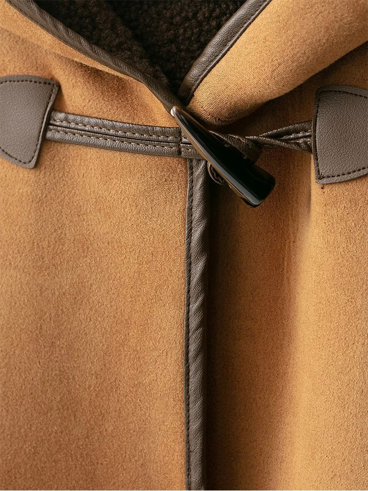 2025 Winter Women Faux Fur Suede Coat Casual Hooded Long Sleeve Horn Button Jacket Top Ladies Loose Thick Warm Outerwear