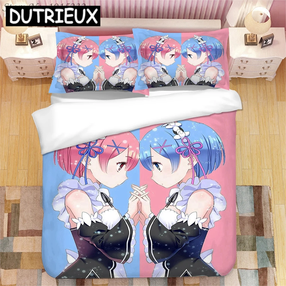 

Japanese Anime Ram Rem 3D Printed Bedding Set Duvet Covers Pillowcases Comforter Bedding Set Bedclothes Bed Linen 01