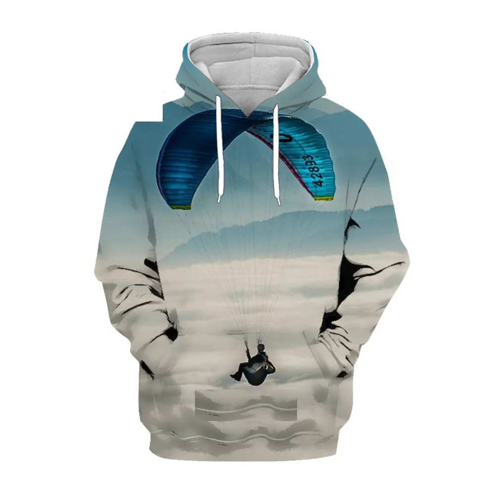 thumbnail image 1 of Sudadera con capucha con estampado 3D de parapente, paracaidismo y deportes extremos para hombre, estilo hip hop, manga larga, abrigo, tops de gran tamaño, 1 of 5