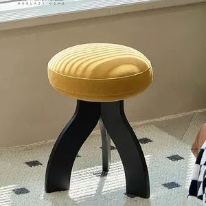 Modern Furniture Creative Retro Solid Wood Low Stool Circular Sofa Footstool Bedroom Dressing Stool Mobile Seat Home Accessories