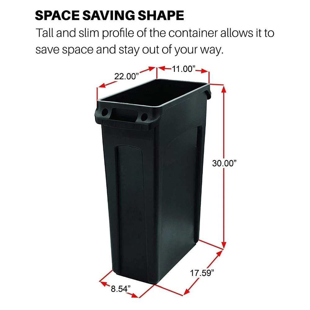 Slim Jim Trash Can Waste Bin with Venting Channels, Black, for Kitchen/Office/Workspace 6