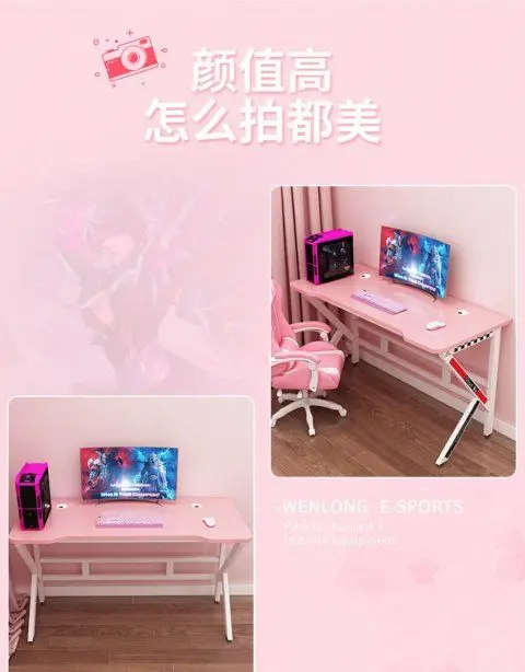 Minimalist Modern Pink Gaming Table  Pink Gaming Desk Led Lights - Gaming  Desk Study - Aliexpress