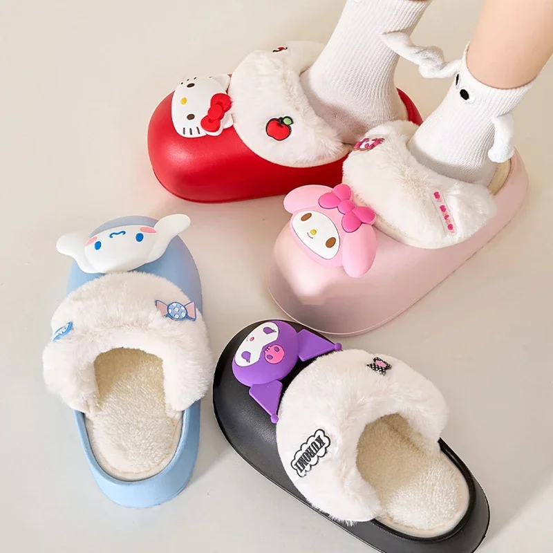 

Kawaii Sanrio HelloKitty Anime Plush Slippers New Cute Comfort MyMelody Cinnamoroll Kuromi Home Platform Winter Warm Girl Gift