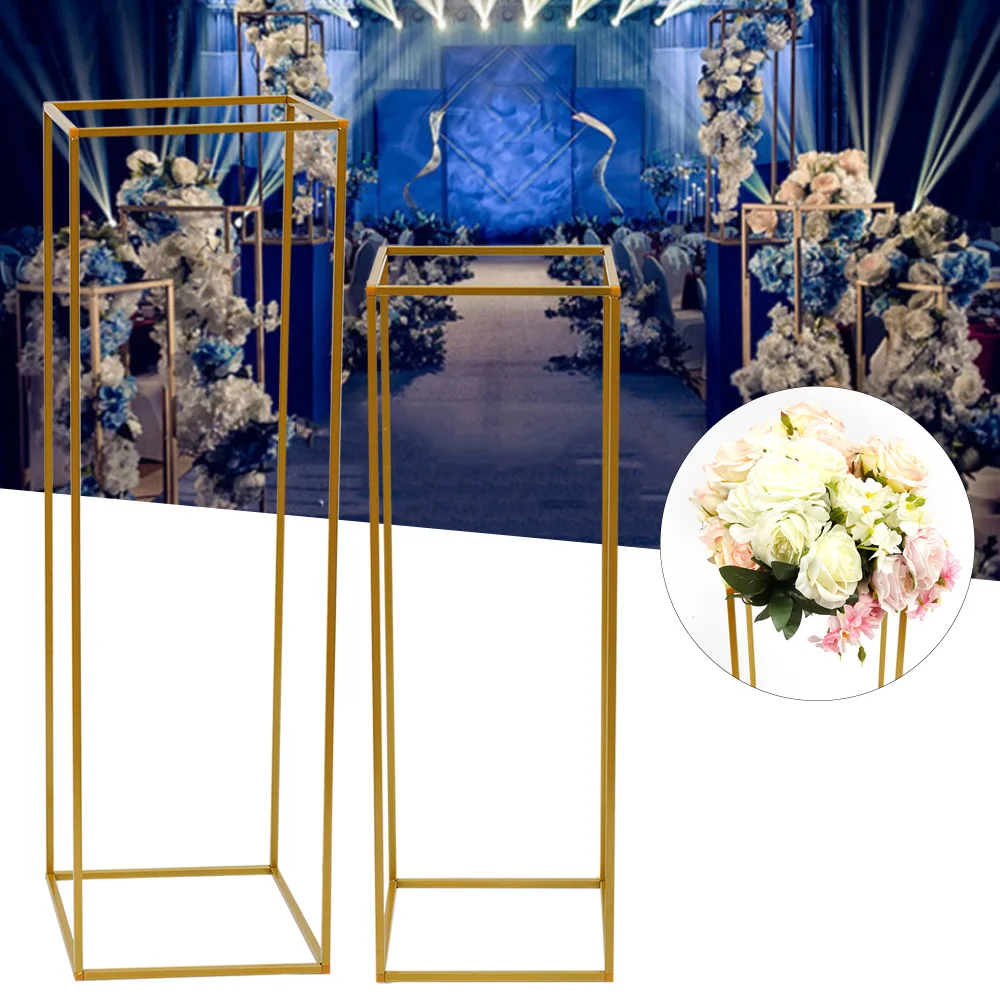 2 Pcs Metal Flower Floor Vase Column Flower Stand 80cm/31.5in +100cm/39.37in Tall Gold Holder for Wedding Supply