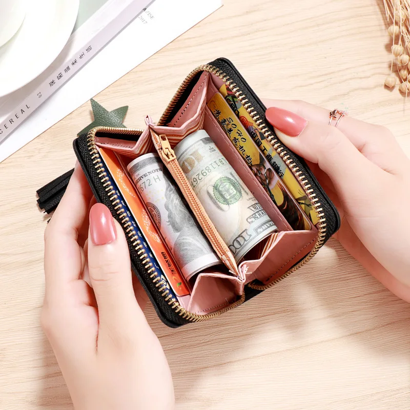 Geestock Women Tassel Wallet Ladies Small Mini Coin Purse Wallets Short Zipper Credit Card Holder for Cute Female Purses Wallet