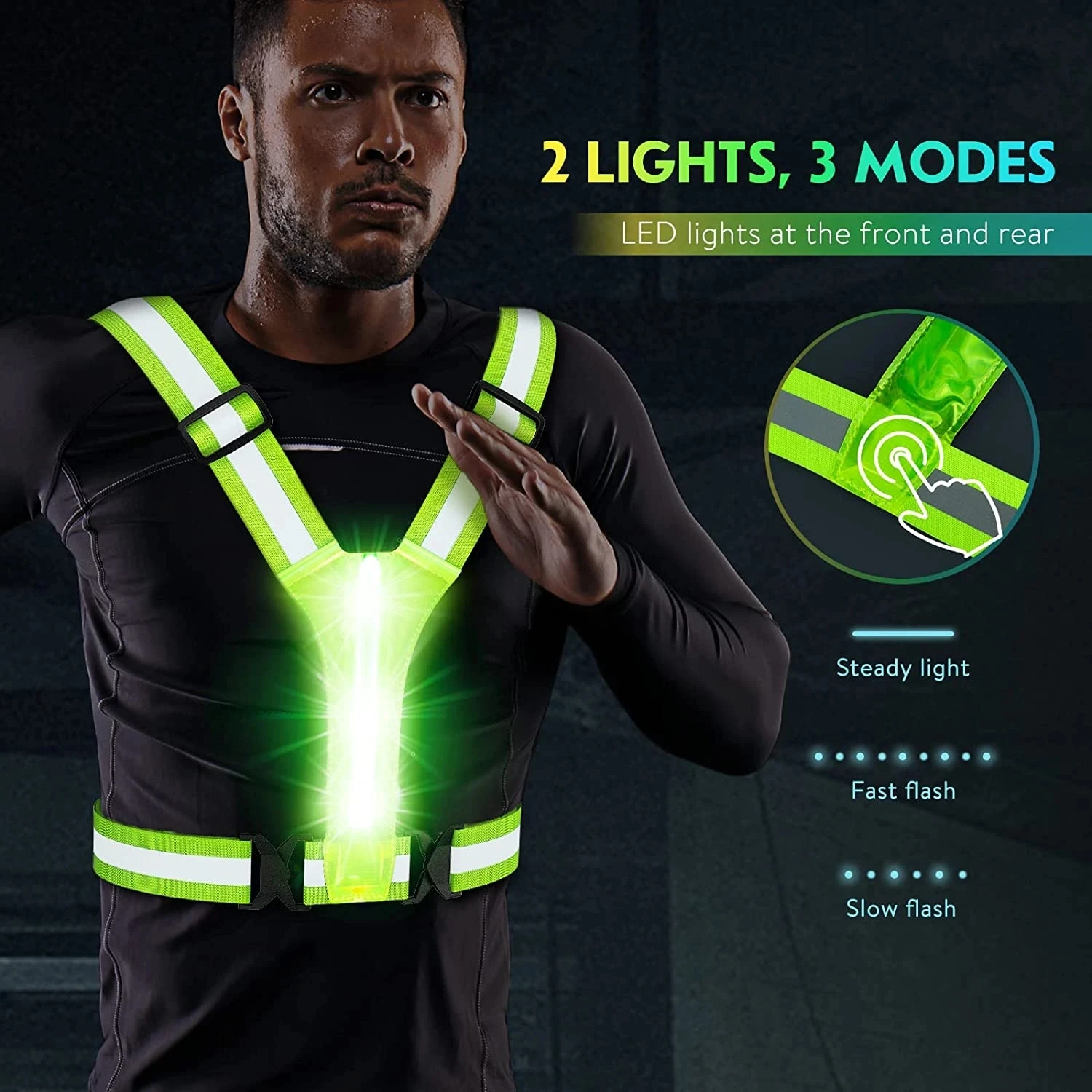 LED Reflective Vest Cycling Reflective Safety Vest Electric Scooter Flashing USB Rechargeable LED Running Jogging Fish