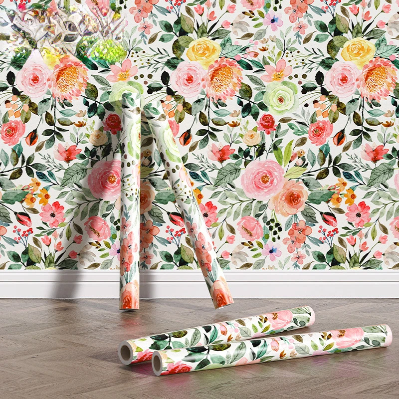 Self Adhesive Floral Wallpaper Modern Colorful Flower Wallpaper Living Room Bedroom Kitchen Bathroom Wall Paper Home Decoration free custom embroidery printing logo flower shop baking nail hairdresser pot worker kitchen canvas waterproof thick adult apron