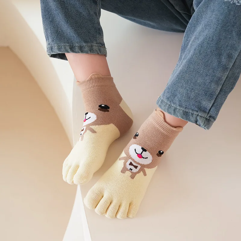 5 Pairs Children's Socks Five Finger Short Anime Cartoon Cotton Sweat-absorbing Corrected Toe Socks for Toddler Baby Boys Girls