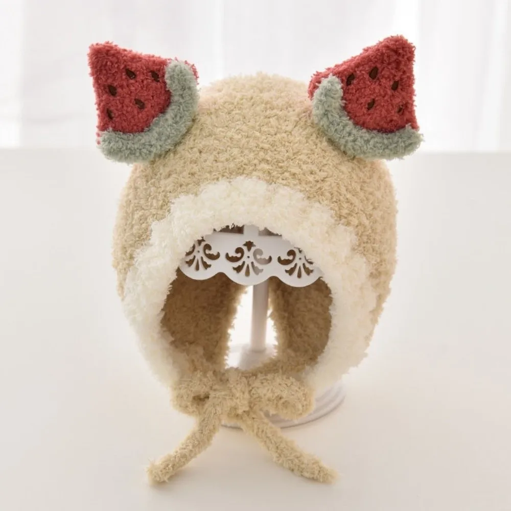 Cute Fleece Fruit Ear Hat Winter Plush Baby Beanie Cap Warm Soft Ear Protection Hat Outdoor