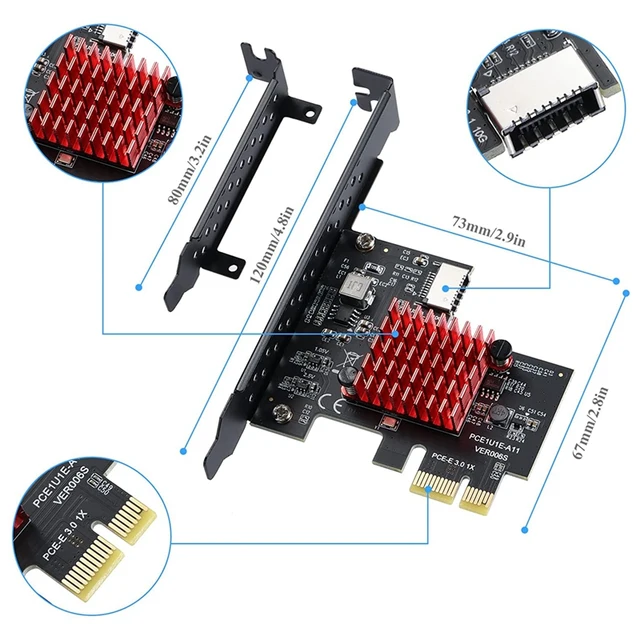 Scheda di espansione Riser PCI-E PCIe 1X con 4 porte USB 3.0 Type-A + 1 porta Type-C + 19 pin e alimentazione SATA 15 pin - Disponibile