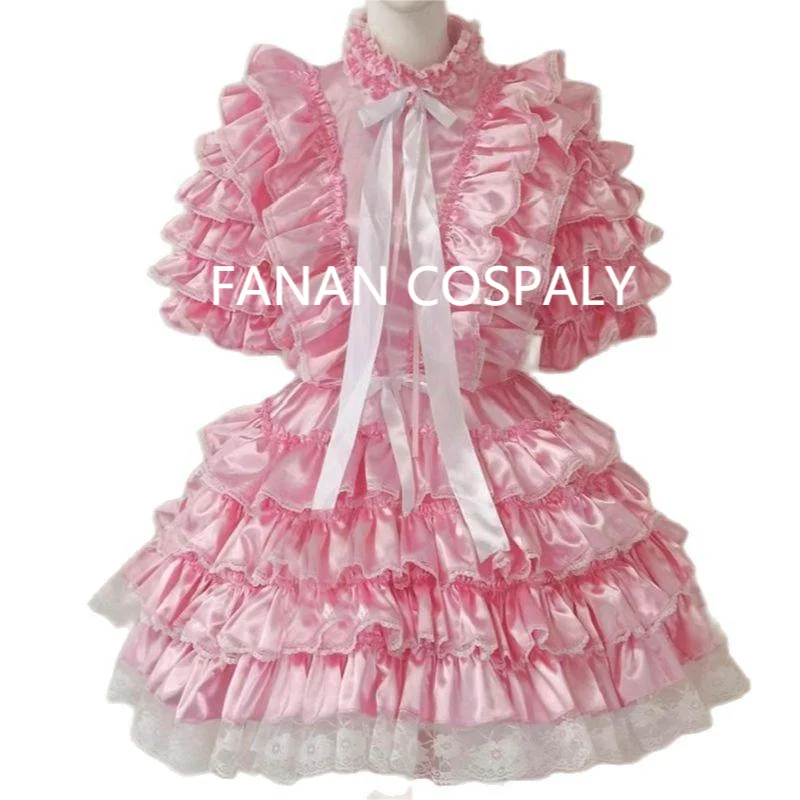 

Adult Giant Baby Sexy Girl Pink Satin Dress Sissy Lolita Japanese Maid Gothic Role-playing Lockable Customization