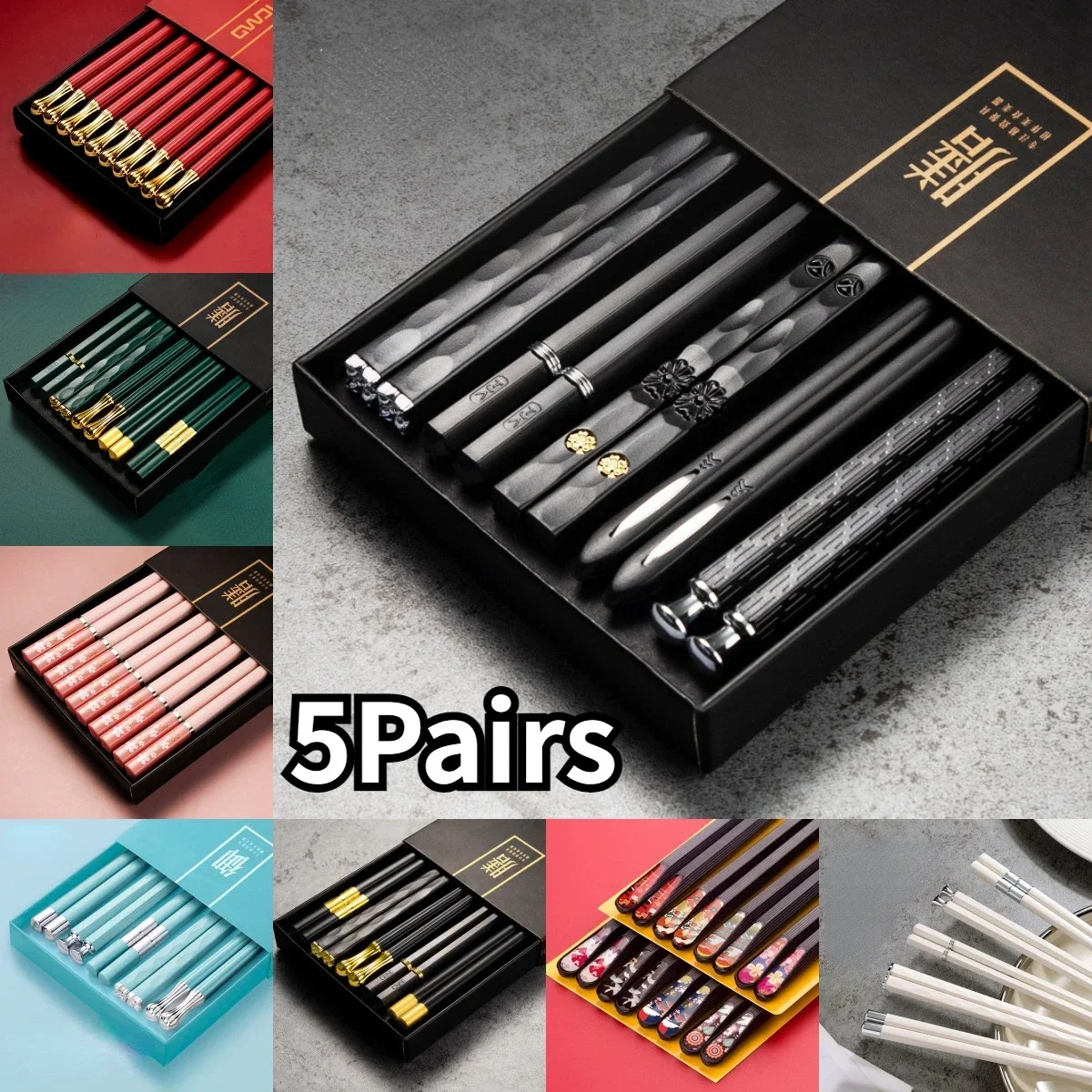 

5Pairs Japanese Non-Slip Chopsticks High Quality Korean Home Hotel Restaurant Portable Healthy Food Stick for Sushi Chopsticks