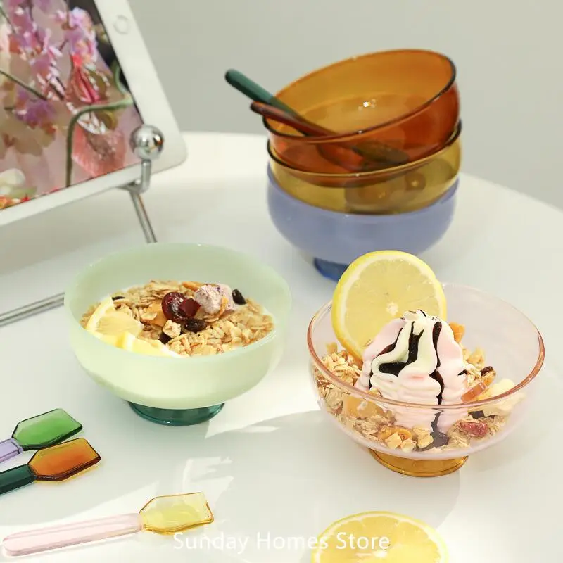 Icecream Glass Bowl Spoon Suit Dessert Salad  Yoghurt Bowl Tableware Soup Bowl Heat Resistant GlassMicrowave Oven Bakware