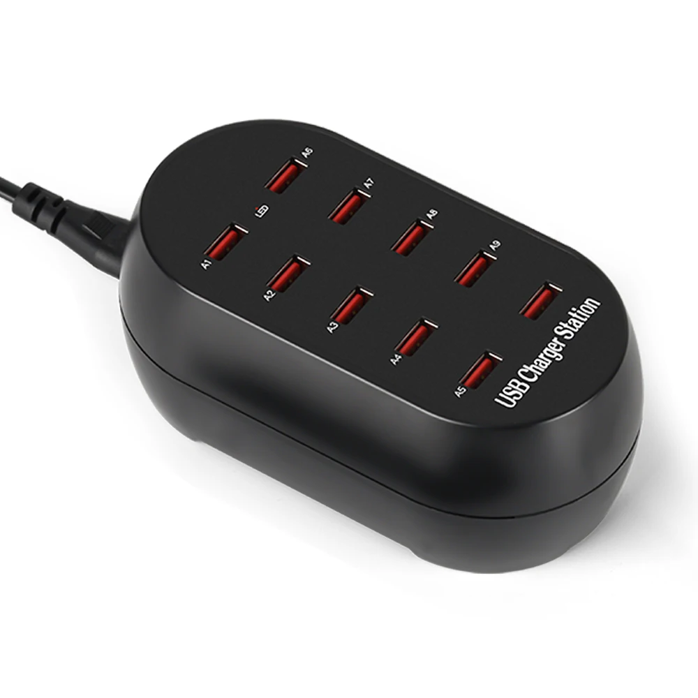 

USB Charging Station 10-Ports 50W/10A Multi Port USB Hub Charger for Cellphone &amp Tablet Multiple Devices Type C Chargers