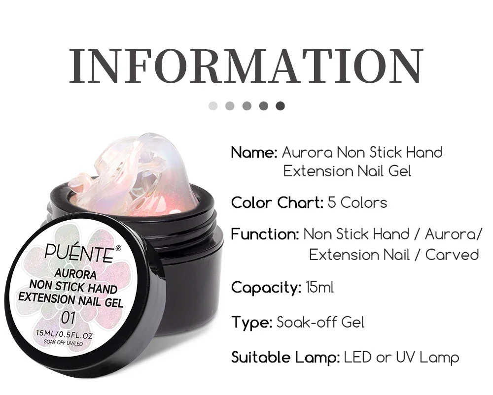 Description Picture 3 of item15ml Aurora Non Stick Hand Extension Nail Gel Polish Aurora Glitter Effect 3D Carving Manicure Semi-Permanant Nail Art Varnish