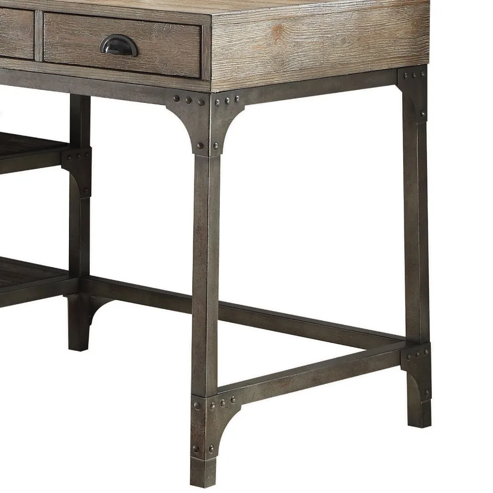 Computer Desks,Weathered Oak and Antique Silver 3-Drawer Writing DeskThe Three Drawers Provide Ample Storage,Office Desks 3