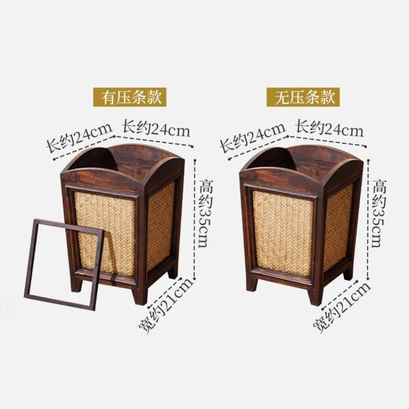 태국산 원목 쓰레기통 북유럽 스타일 거실 침실용 창의적인 레트로 나무 무덮개 라탄 바구니형 쓰레기통 가정 및 정원용 FYWB
