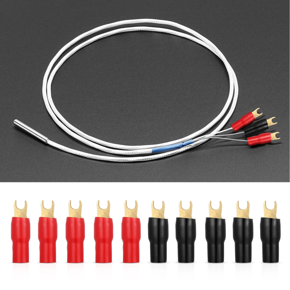 VICASKY 10 Paia Di Connettori A Forcella Per Cavi Altoparlanti - Terminali In Rame Placcato Oro Con Stivali Rosso E Nero, Per Crimpare Su Fino A 8GA