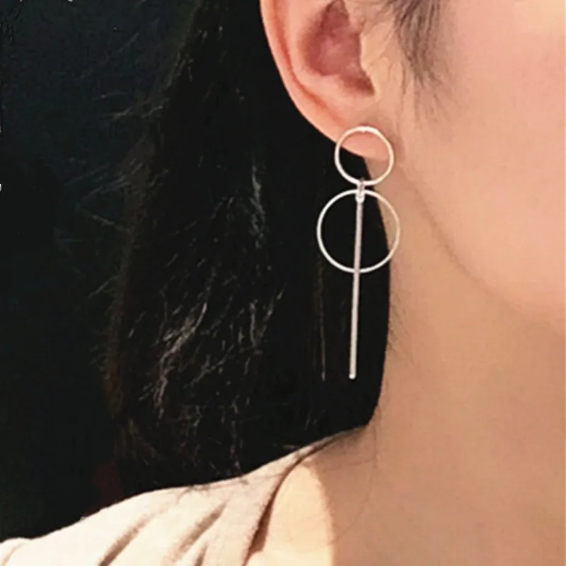 

Fashion Earrings Punk Simple Gold/ Silver Color Long Tassel Pendant Size Circle Earrings For Ladies Gifts Wholesale