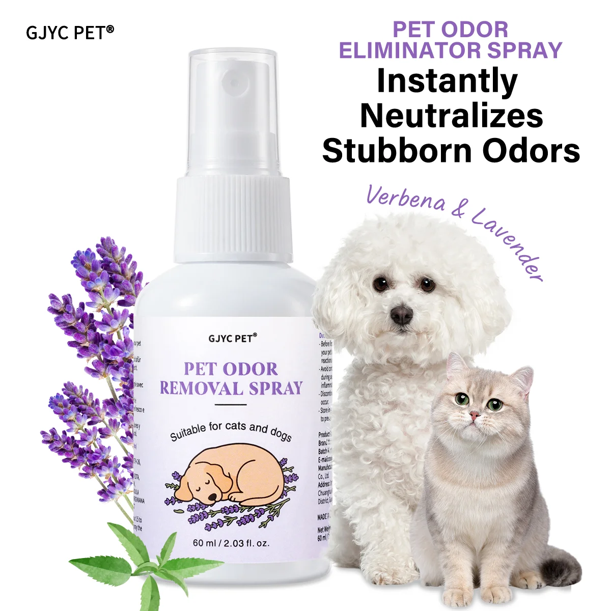Spray Elimina Odori per Animali Domestici al Profumo di Verbena e Lavanda, Senza Alcool, Non Irritante, Delicato, Deodorante a Lunga Durata, Essenziale per Animali